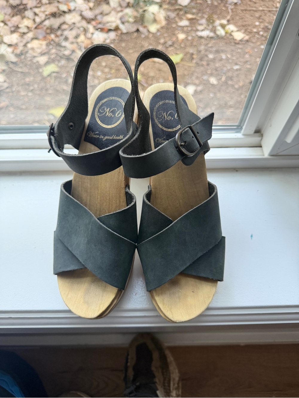 No. 6 Black Suede Crisscross Wedge Sandals